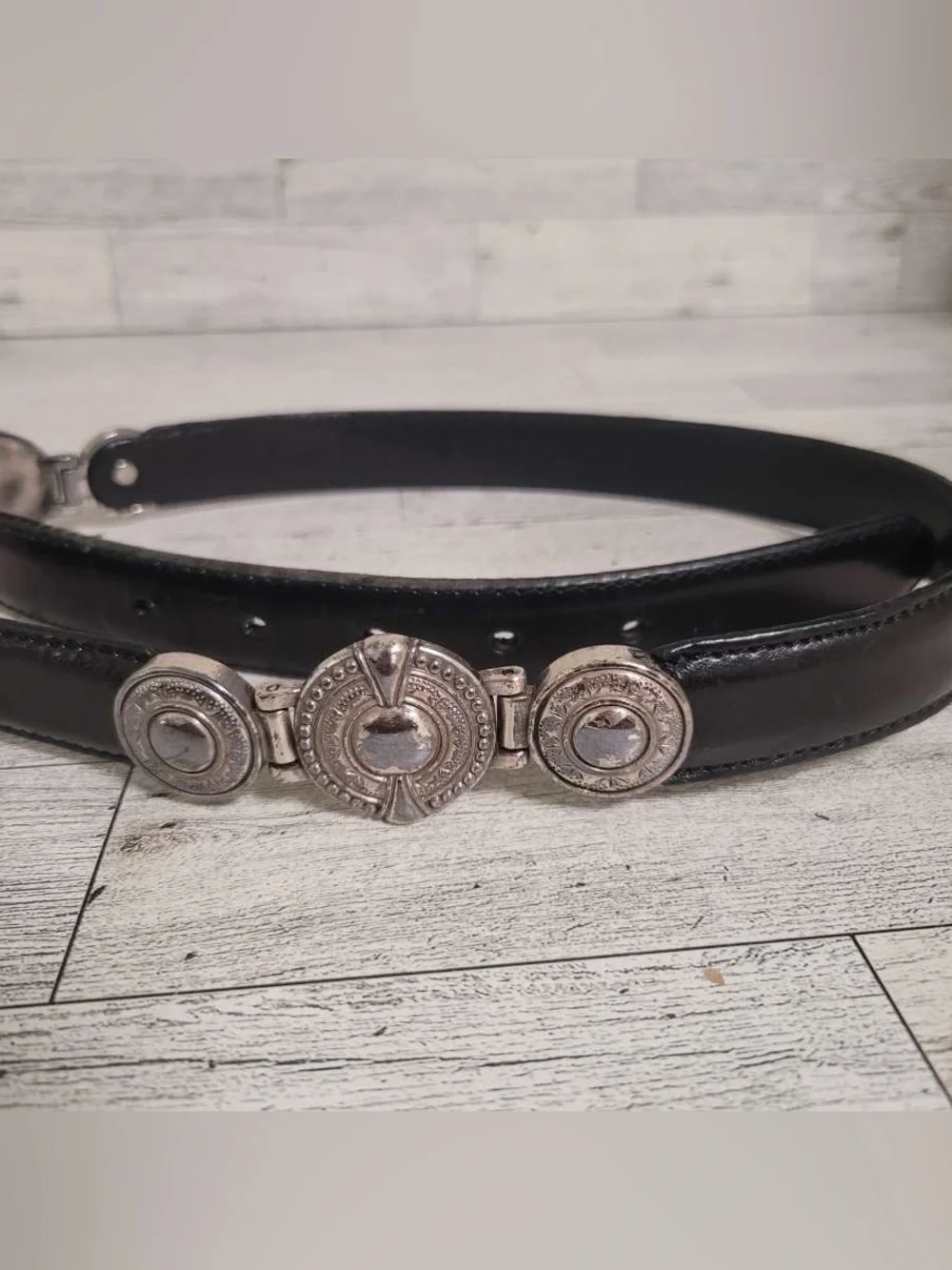 Women’s Fossil Western Black Leather Concho Cowgirl Y2K Belt Size M